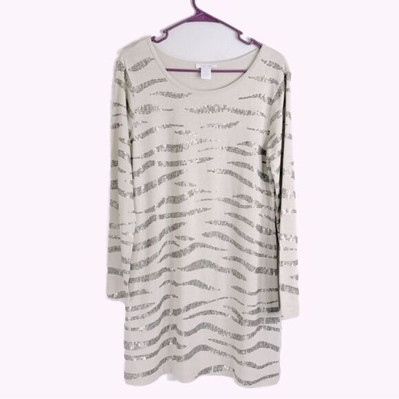 Joan Vass Women's Silver Sequin Embellished Zebra Print Dress - Picture 1 of 5